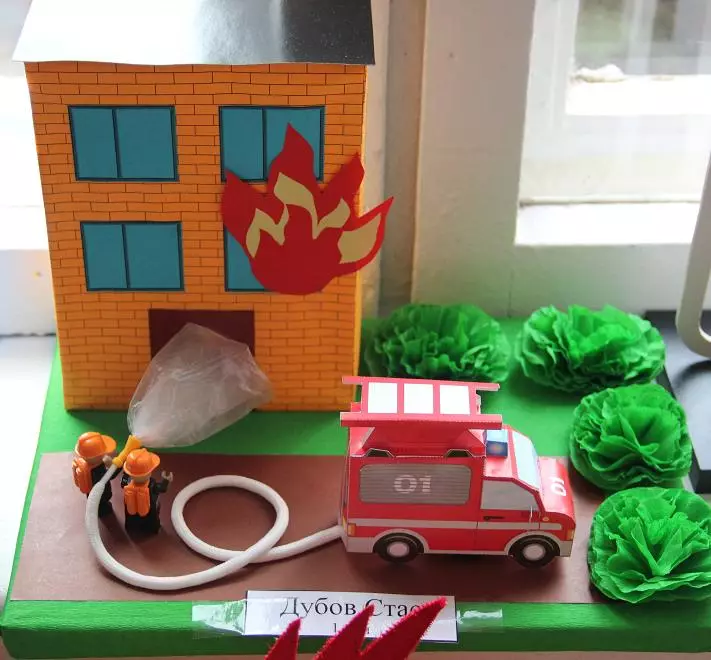 Занаяти по пожарна безопасност: Направи си сам за детска градина и училище. Как да си направим ученик си от филц и зърнени храни? 26123_17