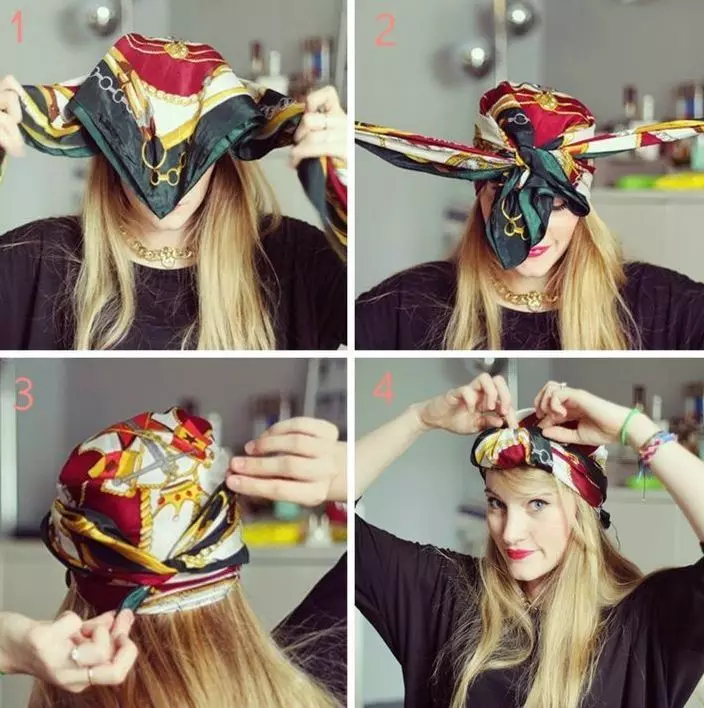 Kako napraviti chalm iz maramicu? 46 fotografija Kako vezati šal u obliku turbana na glavi sa svoje ruke? Korak-po-korak sheme za žene 2617_12