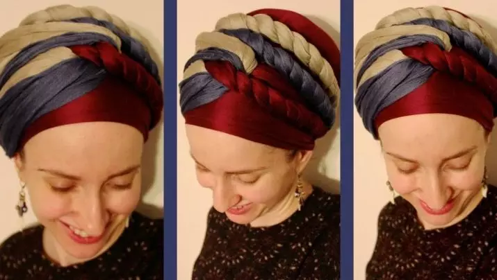Hogyan készítsünk egy Chalmot egy zsebkendőjéről? 46 Fotó Hogyan kötözzen egy sálat egy turbán formájában a fejedben? Step-by-step sémák a nők számára 2617_18
