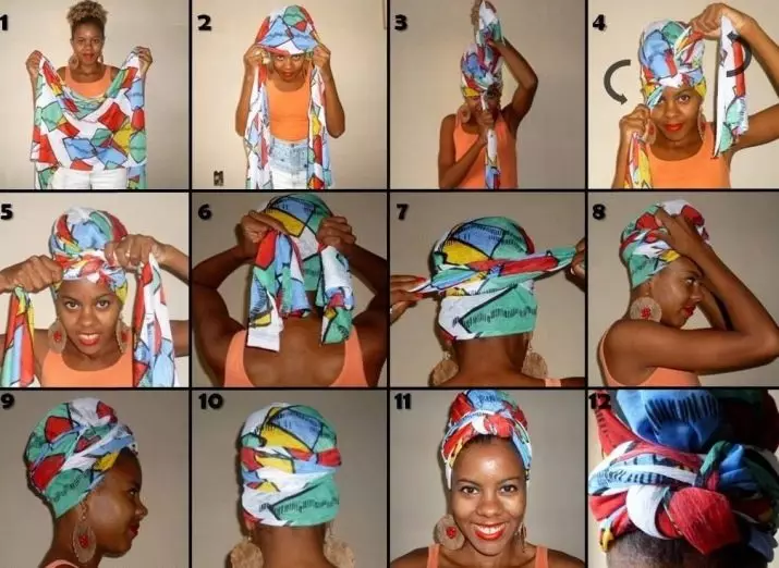Come fare un chalm da un fazzoletto? 46 Photo Come legare una sciarpa sotto forma di un turbante sulla testa con le tue mani? Schemi passo-passo per le donne 2617_19