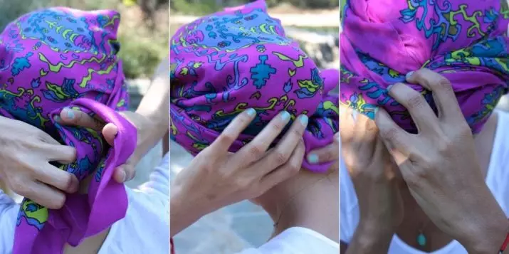 Come fare un chalm da un fazzoletto? 46 Photo Come legare una sciarpa sotto forma di un turbante sulla testa con le tue mani? Schemi passo-passo per le donne 2617_9