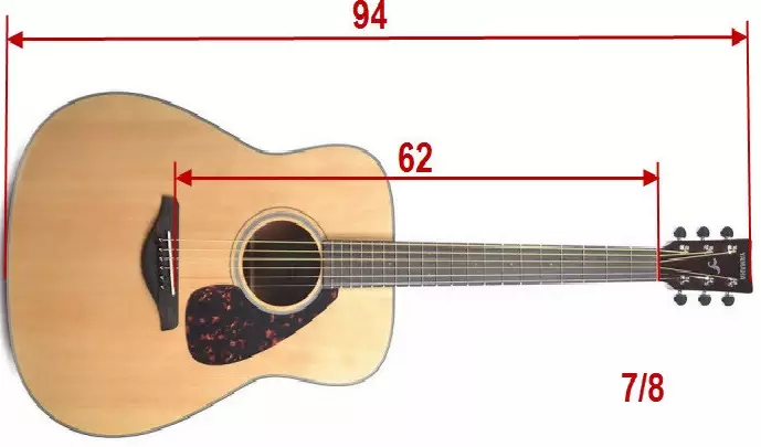 Kytarové rozměry: 1/2 a 38 palců, 1/4 a 1/8, standardní parametry. Jak si vybrat a definovat? Jakou délku je kytara? 26240_10