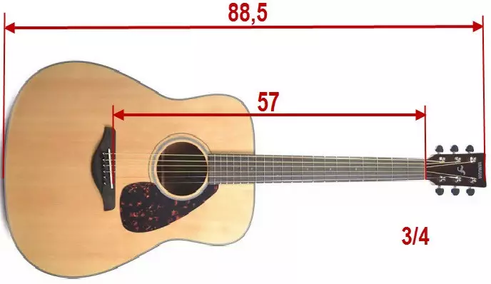 Dimenzije gitare: 1/2 i 38 inča, 1/4 i 1/8, standardni parametri. Kako odabrati i definirati? Koja je dužina gitara? 26240_11