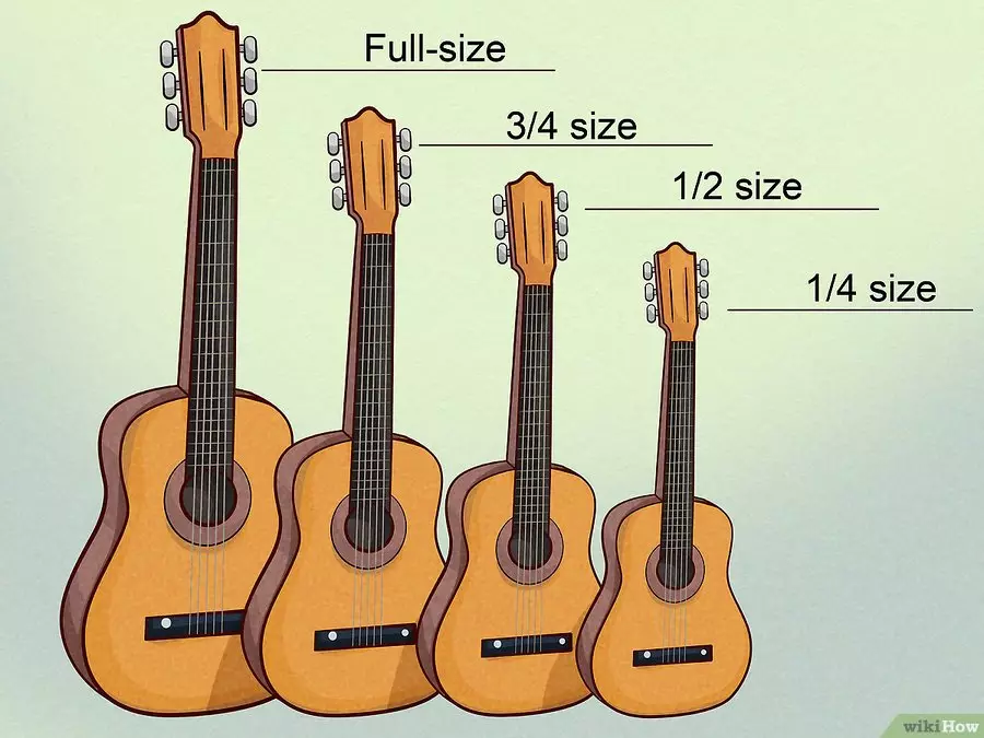 Dimenzije gitare: 1/2 i 38 inča, 1/4 i 1/8, standardni parametri. Kako odabrati i definirati? Koja je dužina gitara? 26240_5