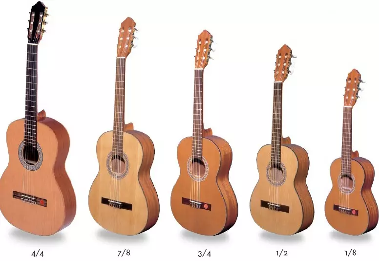 Dimenzije gitare: 1/2 i 38 inča, 1/4 i 1/8, standardni parametri. Kako odabrati i definirati? Koja je dužina gitara? 26240_7