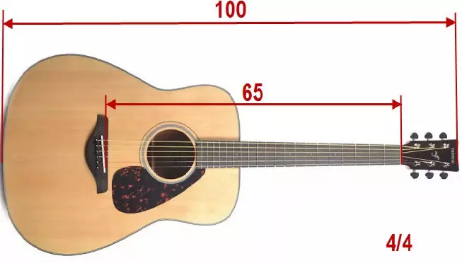 Gitaros matmenys: 1/2 ir 38 colių, 1/4 ir 1/8, standartiniai parametrai. Kaip pasirinkti ir apibrėžti? Koks ilgis yra gitara? 26240_8