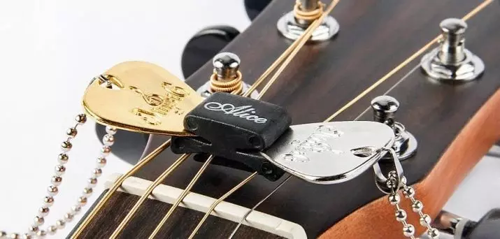 Aksesori dan instrumen untuk gitar: Potongan seperti apa yang dibutuhkan? Serangan dan perlengkapan lain untuk bermain, kunci dan capo, fitting dan sarung tangan 26244_4