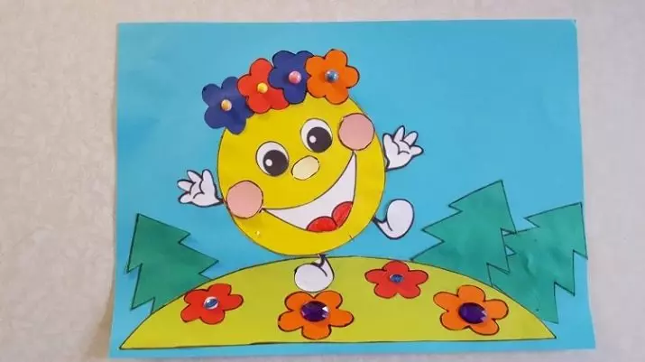 Applices lastele: Värvilised paberi ideed noorimate laste jaoks 1-2 aastat vana, lihtne esimene appliquings. Teddy karu ja auru vedurid, konn ja hobune, muud arvud 26365_2