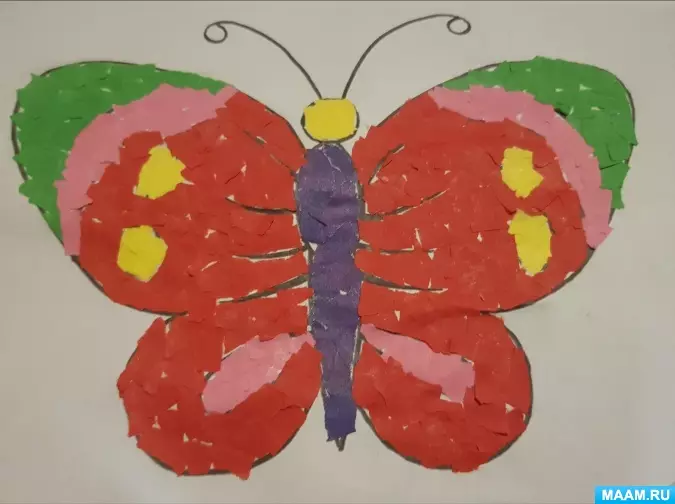 Butterfly AppLiques (37 foto's): Fan droege blêden en kleurde papier foar bern, fan natuerlike materialen, volumetrysk en ferdieling appunté 26383_26