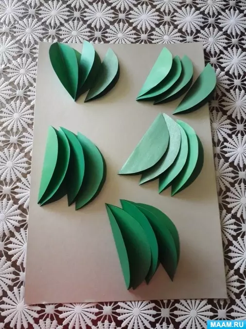 Volumetric Applique: Si për të bërë letër me ngjyrë për fëmijët kaktus dhe dardhë? Shporta dhe qershi e bëjnë vetë hap pas hapi. Pineapple, vinça dhe ide të tjera 26389_12