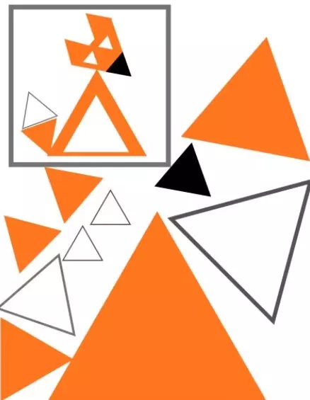 Appliques de formes geomètriques (67 fotos): artesania d'animals de triangles per a nens de 3 a 4 anys, home i màquina, guineu i cigonya, casa i altres composicions 26393_28