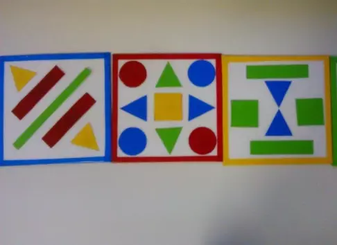 Appliques realizzati con forme geometriche (67 foto): Artigianato di animali da triangoli per bambini 3-4 anni, uomo e macchina, volpe e cicogna, casa e altre composizioni 26393_45