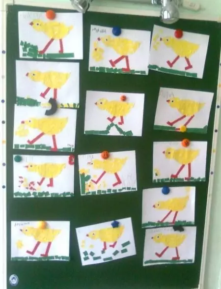 Аплікація «Курча»: виріб з кіл кольорового паперу для дітей 2-3 років. Як робити курчати на лузі і в яйці? 26395_10