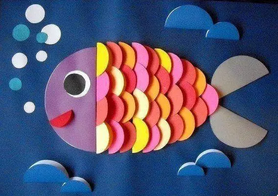 Anvendelse fra cirklerne: Elephant og papegøje fra farvepapircirkler, ChebeBurashka og krabbe til børn, volumetrisk DIY DIY 26432_6