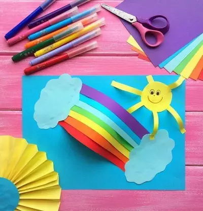 Applikationen für Kinder 3-4 Jahre alt: Farbige Papierrakete für Kindergarten, Einfache Handwerk für Kinder, interessante Lichtanwendungen 26438_3