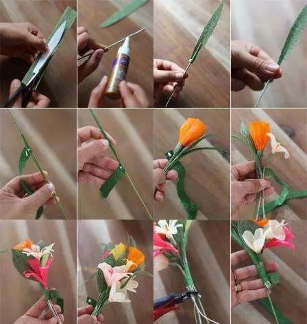 پھولوں کی چادر: زندہ دادیوں اور گلاب کے سر پر کیسے جلدی کریں؟ پھولوں کے پھولوں اور دیگر جنگلی پھولوں سے پھولوں کی چادریں ان کے اپنے ہاتھوں سے. کاغذ کی چادریں 26450_35