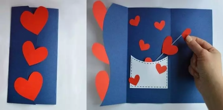Postkort fra papir med dine egne hænder: Sådan laver du et fødselsdagskort med en paraply? Bølgepapir, kort med et hjerte og andre 26462_50