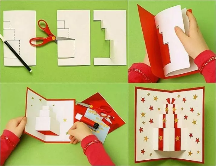 Postkort fra papir med dine egne hender: Hvordan lage et bursdagskort med en paraply? Bølgepapp, kort med et hjerte og andre 26462_9