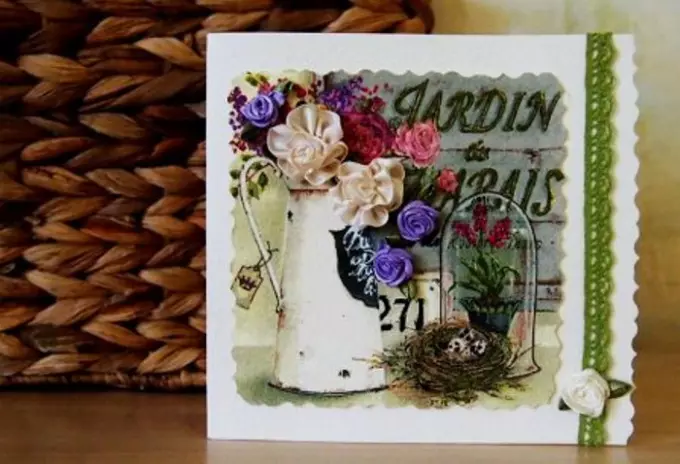 Пощенски картички с цветя с ръцете си: как да се правят цветя от цветна хартия във вътрешността на картичката? Crafts с обемни цветя и се сушат комплекти 26479_53