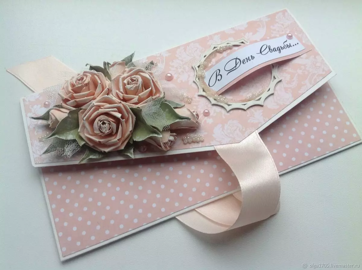 Bir düğün için kartpostallar kendiniz yapın: Düğün kartı parası için zarflar. Bir çocuktan kartpostal nasıl yapılır? Scrapbooking tekniğinde fikirler, ana sınıflar 26490_12