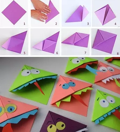 Iibhukumaki - iikona: indlela yokwenza iibhukurimark-isuka kwi-Origami kwiphepha leencwadi ezinezandla zakho ngamanqanaba? Ikona Trianglar kunye nezinye iibhukumaki, izikimu zemveliso 26493_12