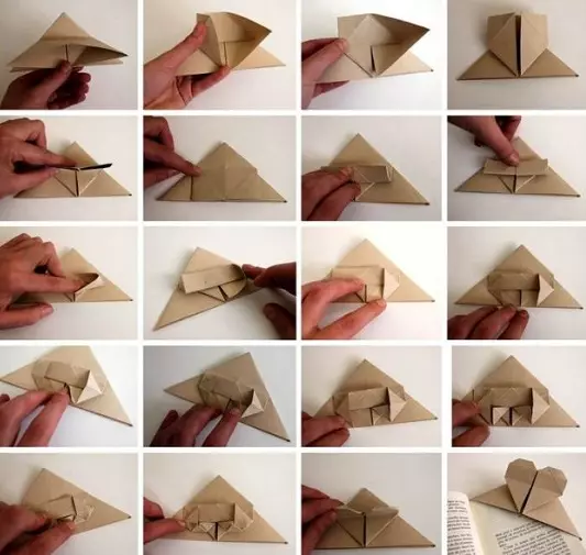 Alamomin shafi - corners: Yadda za a yi da alamomin-Origami daga takarda ga littattafan da hannayenku, a cikin hãlãye? Kusurwa triangular da sauran alamomin, Manufacturing makircinsu 26493_16