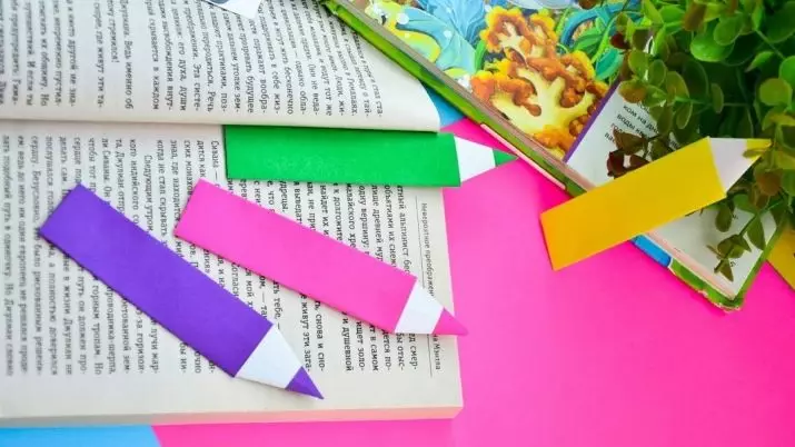 بک مارک-پنسل: رنگ کاغذ اور آلات سے بنا اورگامی بک مارک. کتابوں کے لئے انہیں کس طرح قدم کی طرف سے قدم بنانے کے لئے اس منصوبے کے مطابق اپنا کام کرتے ہیں؟ 26496_2