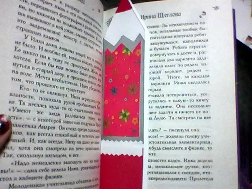 Bookmark-pencil: Origami-tetenger digawe saka kertas lan appliqué. Kepiye cara kanggo nggawe buku langkah langkah-langkah dhewe miturut rencana kasebut? 26496_33