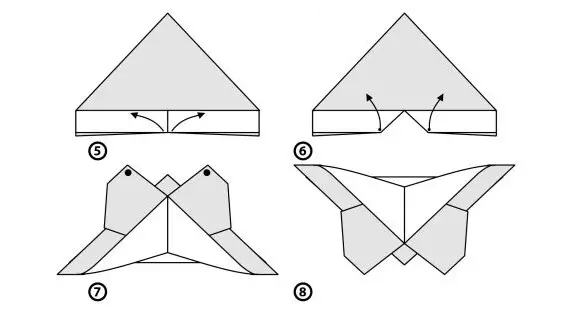 Origami Zaznamki: Kako narediti zaznamke za knjige iz papirja z lastnimi rokami? Metulji in srca, Unicorn in Cat, Chanterelle in drugi preprosti zaznamki v origami tehniki 26500_32
