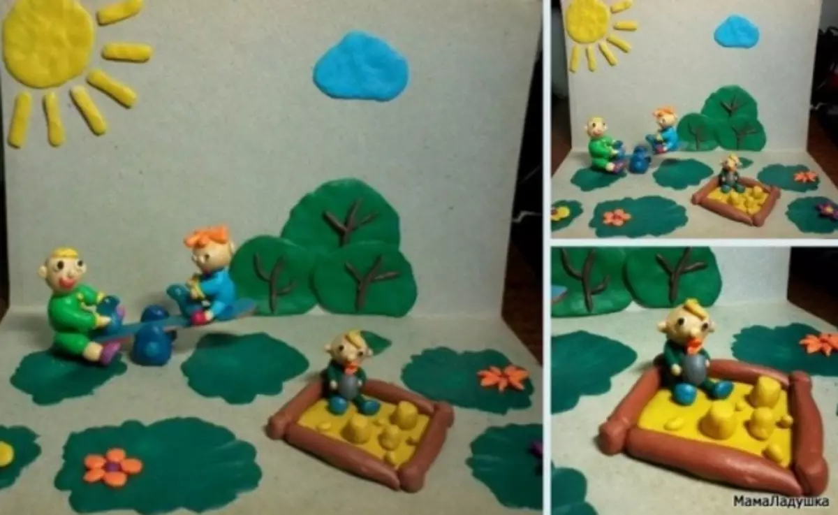 Plasticine Playground: اپنے ہاتھوں کے ساتھ ایک پہاڑی بنانے اور کس طرح ایک سینڈ باکس بنانے کے لئے؟ Ladka کی خصوصیات 26554_2