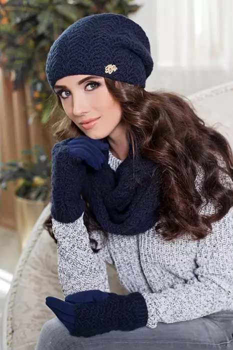 Set: female hat, gloves and scarf (49 photos): set with logo, female knitted mittens in the set 2658_25