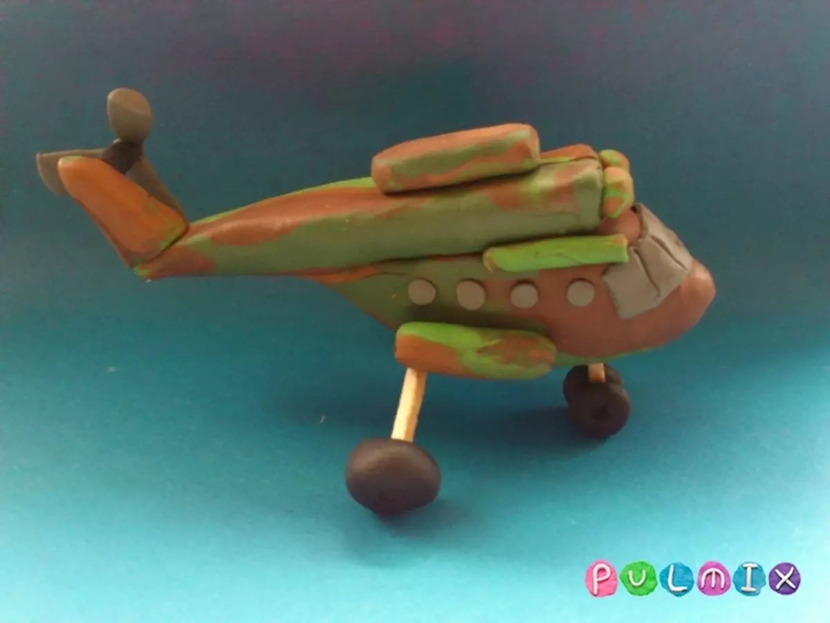 Helicóptero de plasticina: Como fazer as crianças? Como fazer um helicóptero militar em etapas? Modelagem passo-a-porta de um helicóptero alegre HELLY 26607_27