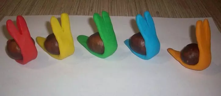 Ambachten van kastanjes en plasticine (51 foto's): Hoe kinderen een beer en uil te maken? Paddestoelenmodellering en rupsen met hun eigen handen, vochtige dieren en spinnen 26623_40