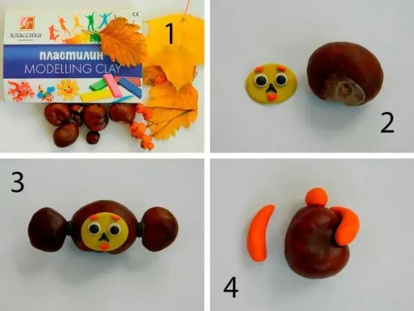 Hantverk från kastanjer och plasticine (51 bilder): Hur man gör barn en björn och uggla? Mushroom Modeling och Caterpillars med egna händer, fuktiga djur och spindlar 26623_45