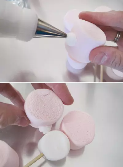 Um buquê de Marshmallow (43 fotos): como fazê-lo a si mesmo de marshmello e marmelada? Descrição passo a passo de ramalhetes marshmallow para principiantes 26634_15