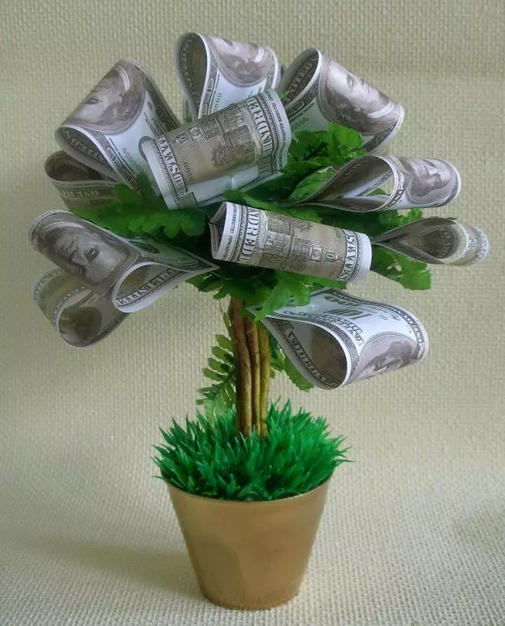 Bouquet de diners: com fer flors de factures amb les vostres pròpies mans en instruccions pas a pas? Aniversari d'aniversari de rams monetaris 26664_6