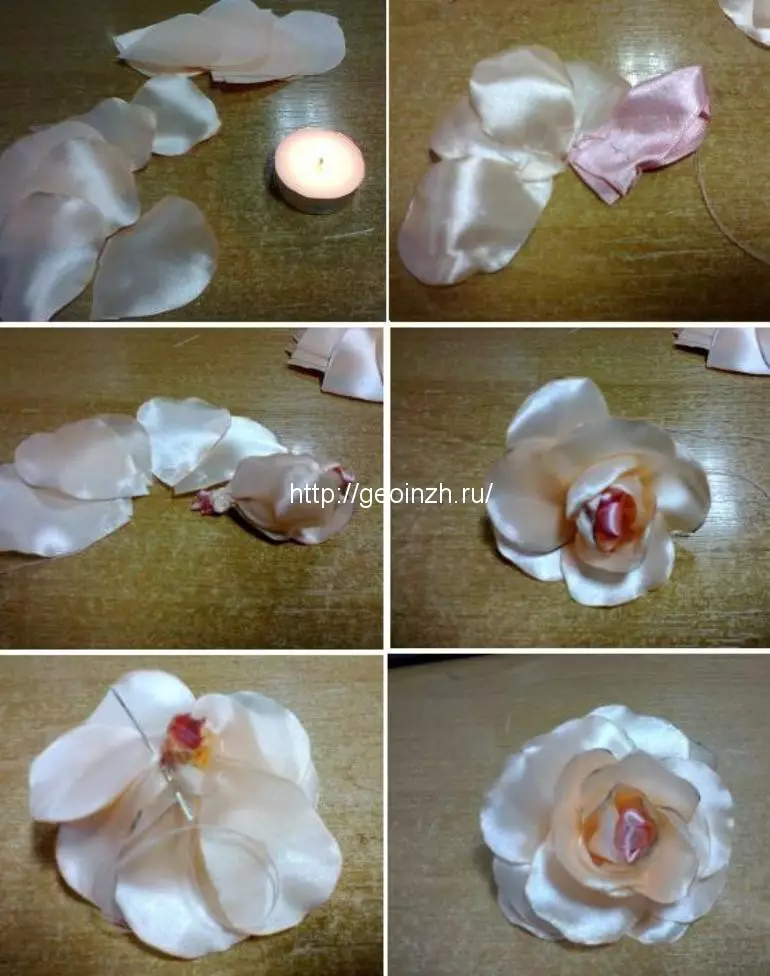 Flores de Organza com suas próprias mãos (38 fotos): Como torná-los iniciantes passo a passo em uma aula mestre? Organza flores com chiffon, véu e tule 26666_14