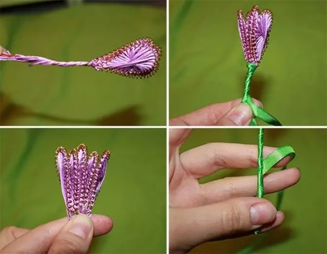 Blomster laget av tråder med egne hender (27 bilder): Hvordan for barn gjør blomster fra ullgarn for strikking og wire, fra Moulin og annet garn? 26672_16