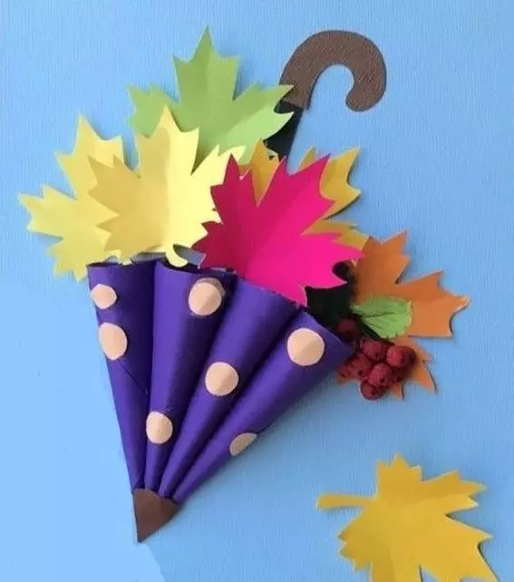 紙からのDIYの「傘」：色紙からの葉の葉からの葉と子供のための他のアプリケーションで。体積傘ステッゲー 26685_3