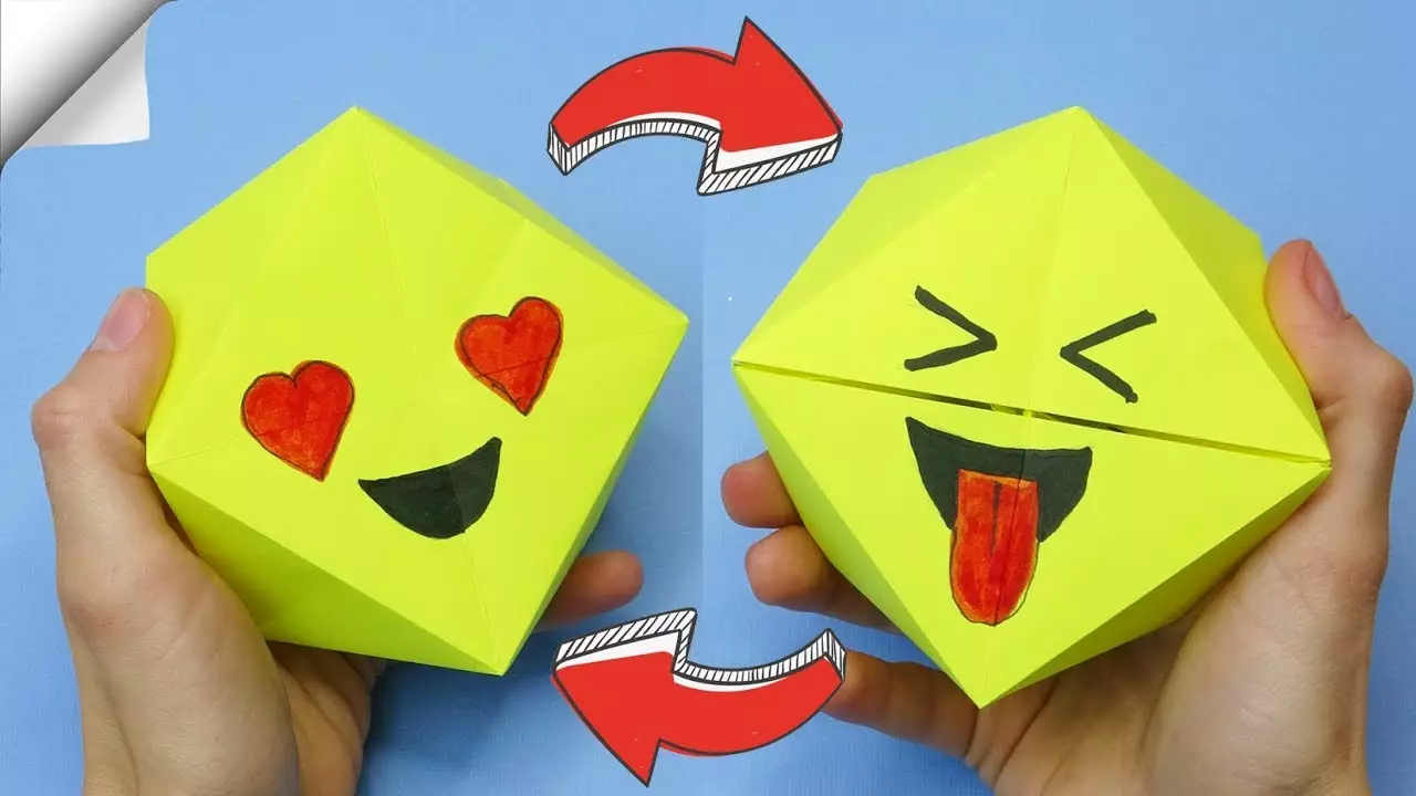 Ako urobiť Antistress z papiera? Origami-hračka to urobte sám. Ako ľahké urobiť papier proti stresu transformátor? Smiať sa a hada stupňov 26709_6
