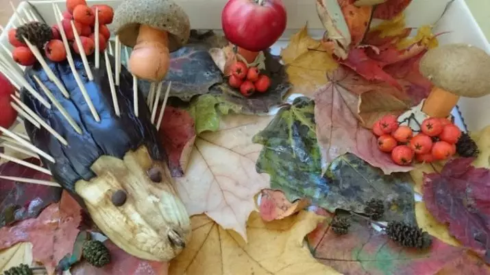 來自茄子的工藝品：秋天的工藝用自己的雙手為幼兒園。到學校怎麼辦？刺猬和蔬菜，鞋和汽車，船和其他工藝品 26711_18