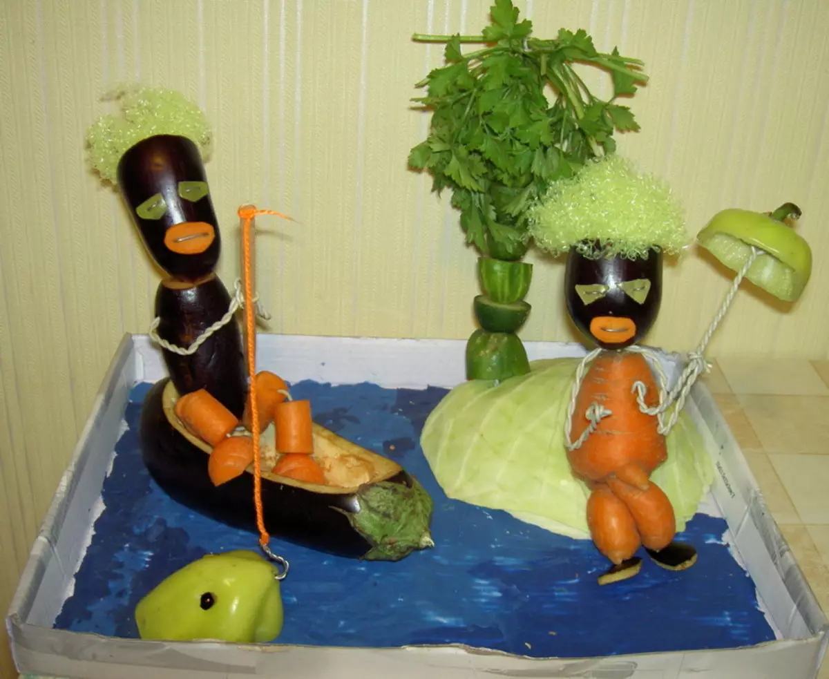 來自茄子的工藝品：秋天的工藝用自己的雙手為幼兒園。到學校怎麼辦？刺猬和蔬菜，鞋和汽車，船和其他工藝品 26711_5