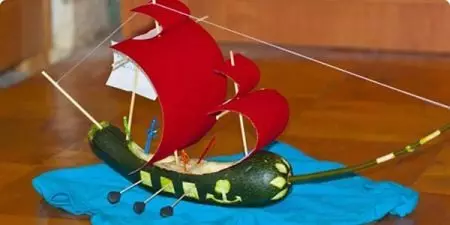 გემი და ნავი zucchini (21 ფოტო): როგორ უნდა crafts საკუთარი ხელები ეტაპობრივად? წყალქვეშა სკოლა და საერთო საბავშვო ბაღში, zucchini და კომბოსტო ნავი 26716_19