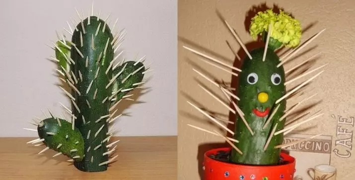 Kaktus uit komkommers (31 foto's): hoe om 'n crawl maak in 'n kleuterskool op die onderwerp van die herfs met tandestokkies in 'n pot? eenvoudige drink 26740_9