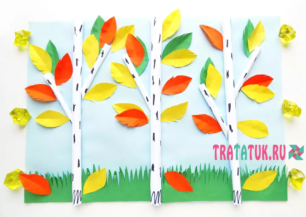Аплікації «Осінній ліс»: з кольорового паперу і листя. Об'ємна аплікація на тему «Осінь» і обривності, для малюків і дітей 6-7 років 26746_20