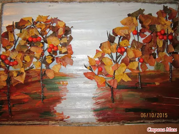 Аплікації «Осінній ліс»: з кольорового паперу і листя. Об'ємна аплікація на тему «Осінь» і обривності, для малюків і дітей 6-7 років 26746_25