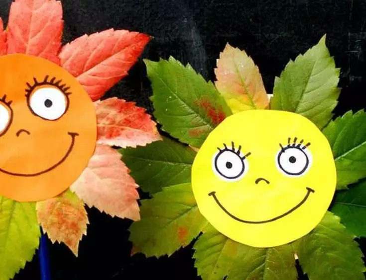 从叶子的工艺“阳光明媚”：从秋天的叶子上贴花“太阳”用自己的手，在这个主题上的轻工业“秋” 26764_3