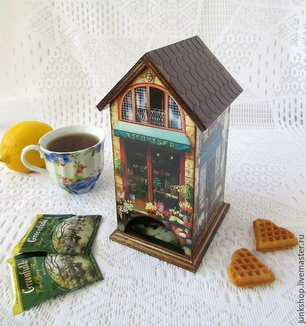 شاي من الخشب الرقائقي (29 صور): البيت لتناول الشاي في الرسومات بيديك، قوالب من الفراغات ذات أبعاد والديكور 26794_19