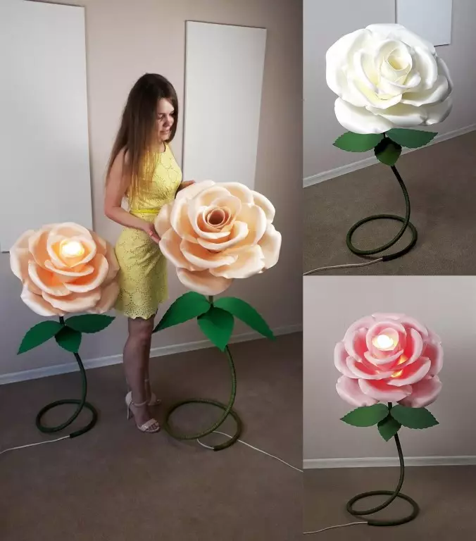 Llums en forma de roses de Isolon (32 fotos): Lliçó magistral, fer un ram en un flyfood llum amb les seves pròpies mans. Com fer que un augment de la flor? 26826_7