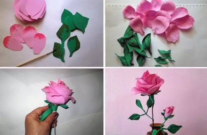 Rosas mula sa Foamiran (48 mga larawan): Master class, paglikha ng rosters-lamp sa template na may kanilang sariling mga kamay. Paano gumawa ng mga ito mula sa masama Foamiran? Iba pang mga ideya 26836_24